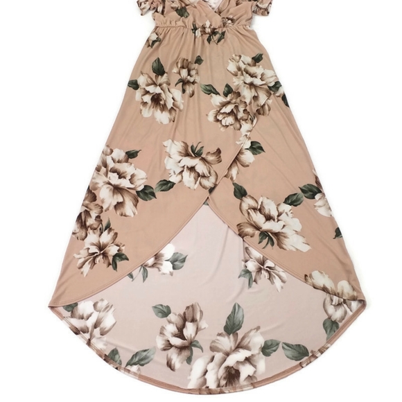 Saved By The Dress Blush Floral Short Sleeve Hi Low Maxi Dress Womens Medium - Picture 4 of 10